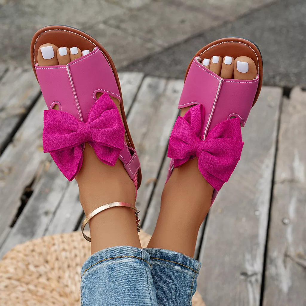 Women's Open Toe Bow Sandals - Cute Casual Flat Sandals