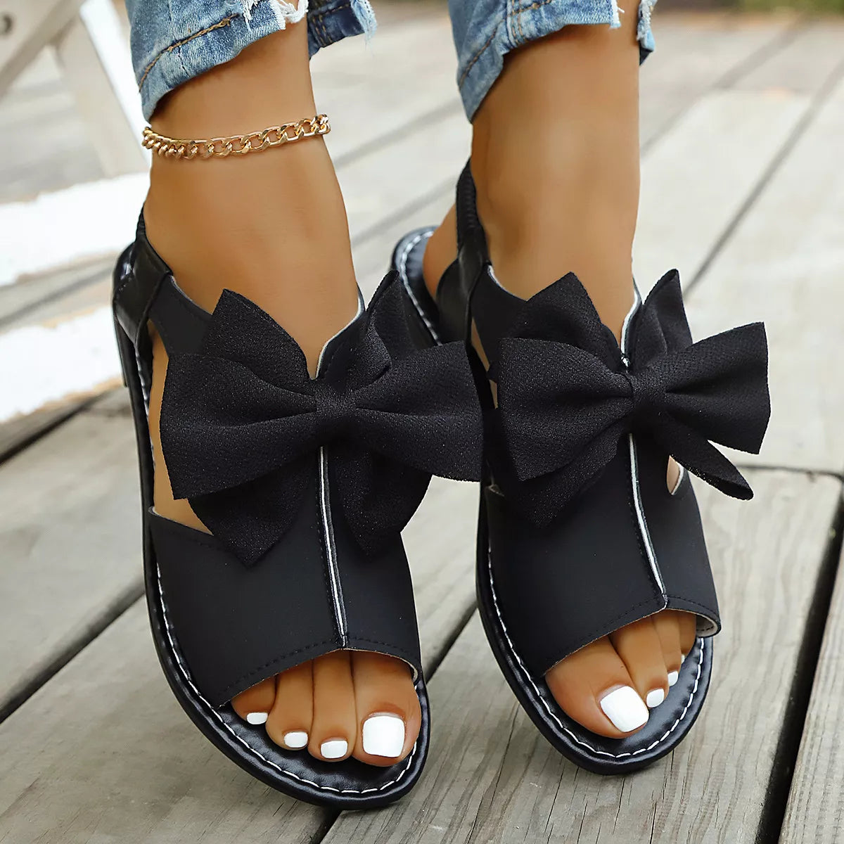 Women's Open Toe Bow Sandals - Cute Casual Flat Sandals
