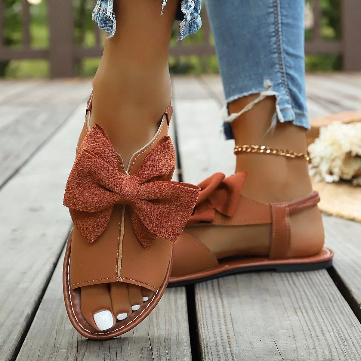 Women's Open Toe Bow Sandals - Cute Casual Flat Sandals
