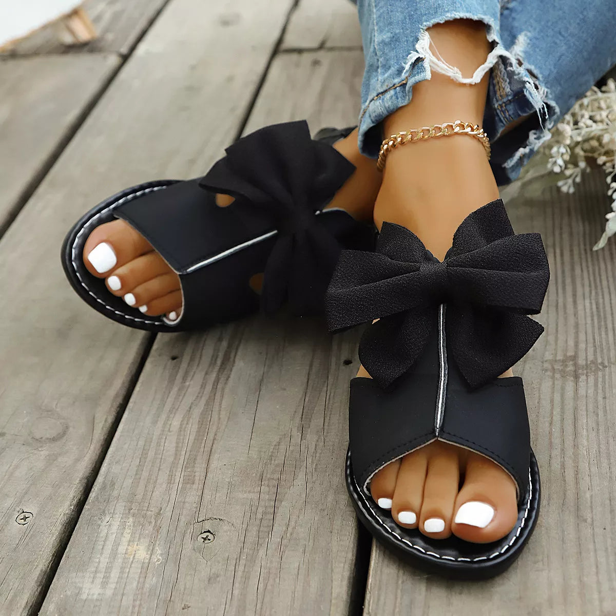Women's Open Toe Bow Sandals - Cute Casual Flat Sandals