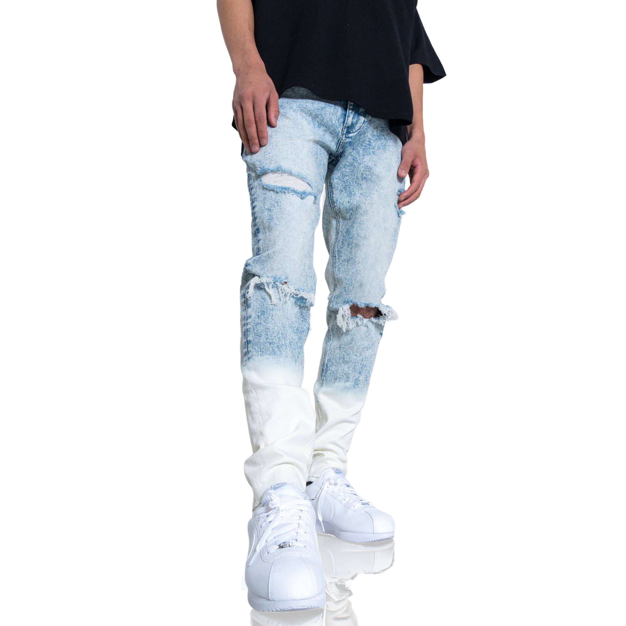 Men's Acid Washed Slim Tapered Jean in Blue - Konus Brand