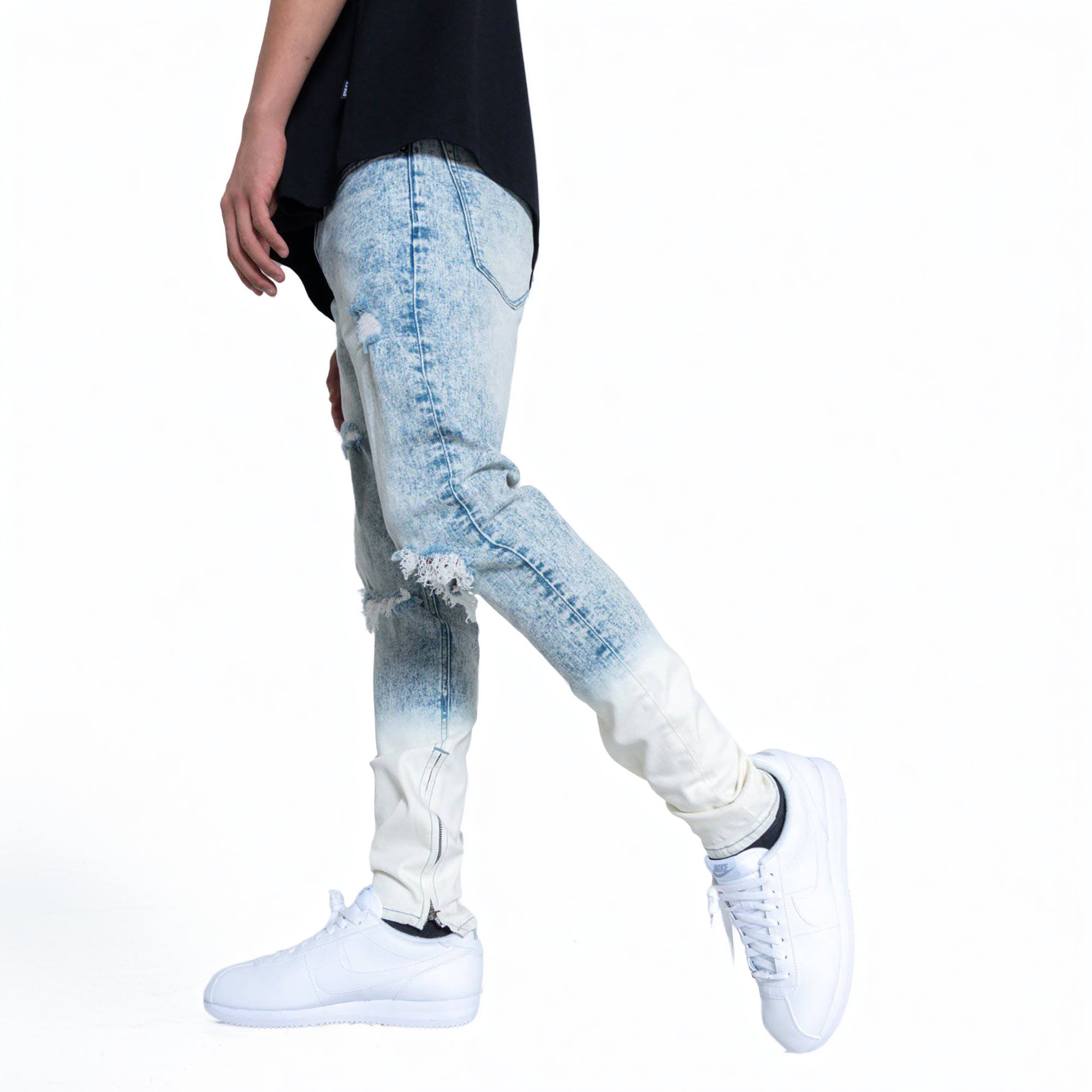 Men's Acid Washed Slim Tapered Jean in Blue - Konus Brand
