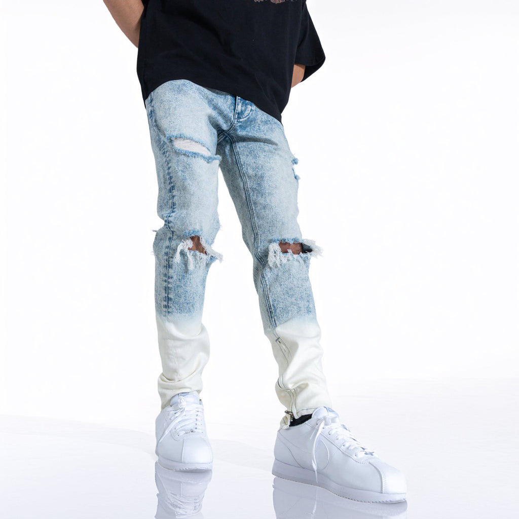 Men's Acid Washed Slim Tapered Jean in Blue - Konus Brand