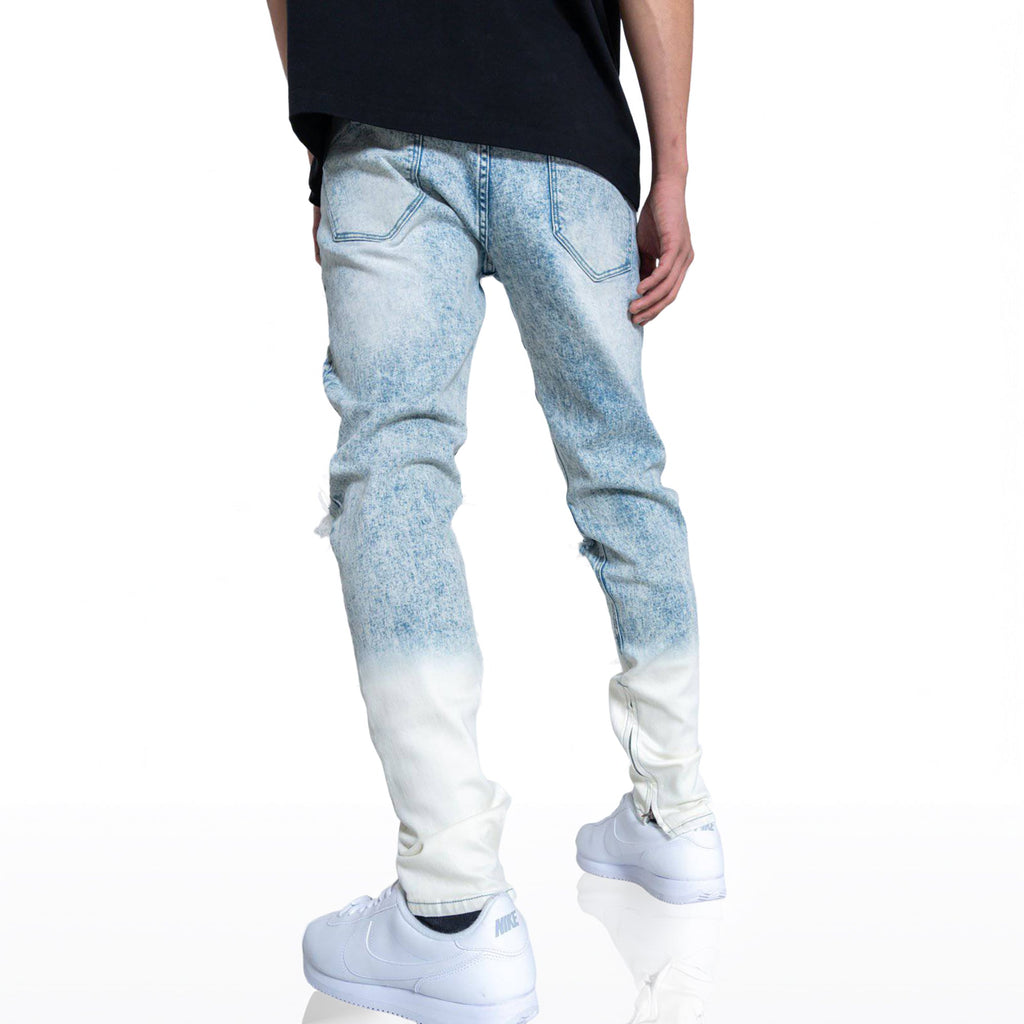Men's Acid Washed Slim Tapered Jean in Blue - Konus Brand