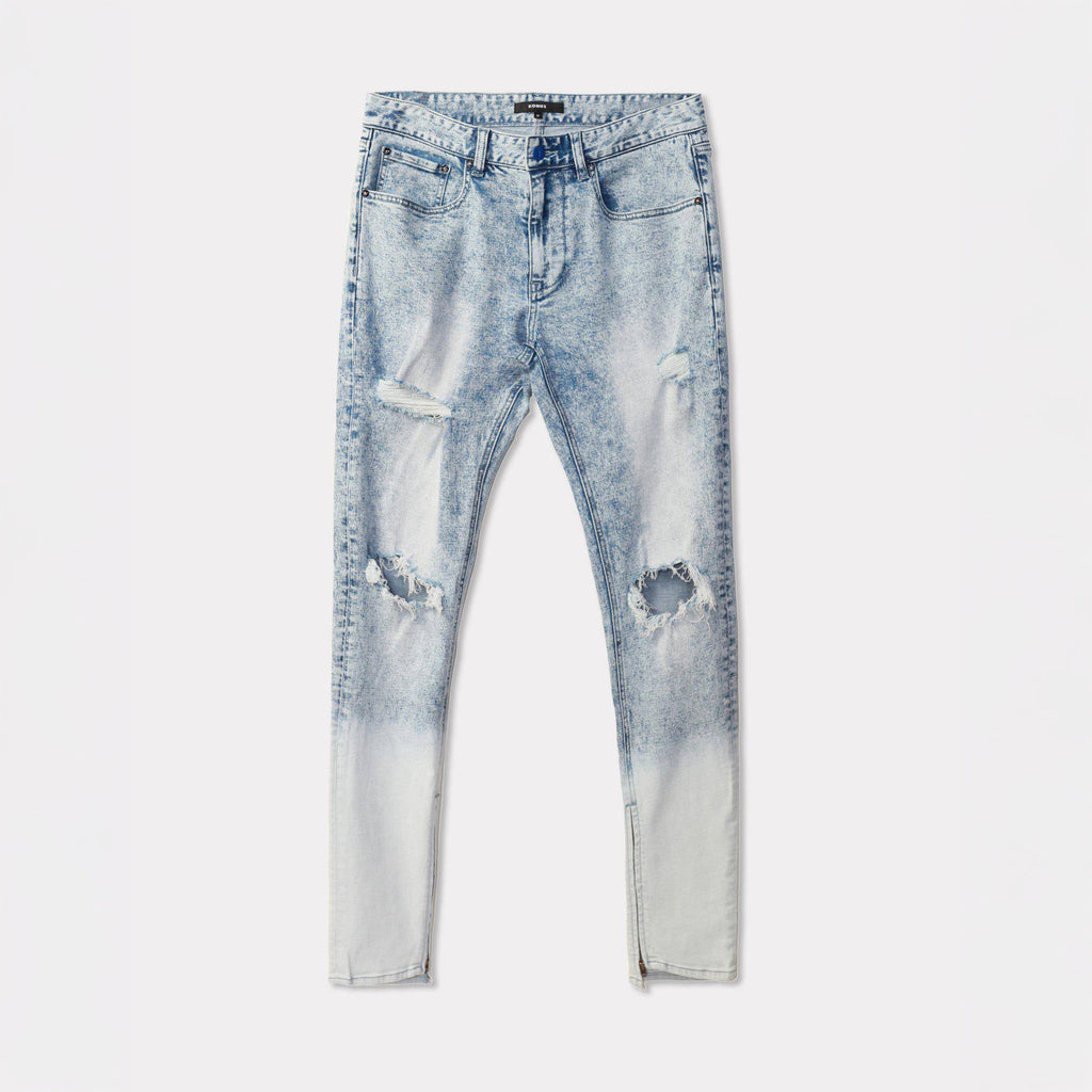 Men's Acid Washed Slim Tapered Jean in Blue - Konus Brand