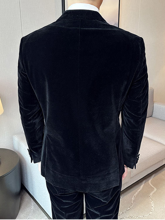 Men's Double-Breasted Velvet Two-Piece Suit