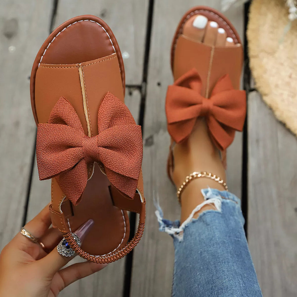 Women's Open Toe Bow Sandals - Cute Casual Flat Sandals
