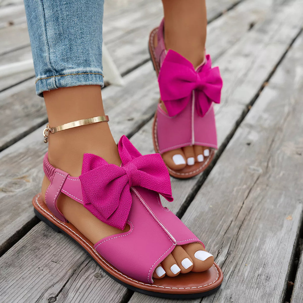 Women's Open Toe Bow Sandals - Cute Casual Flat Sandals
