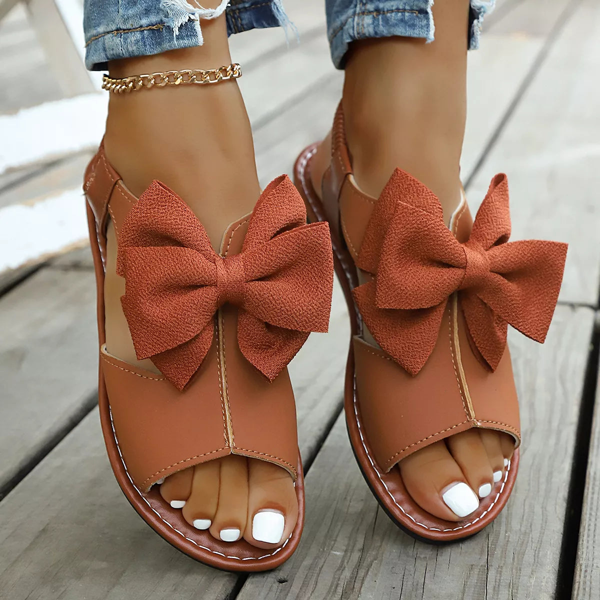 Women's Open Toe Bow Sandals - Cute Casual Flat Sandals