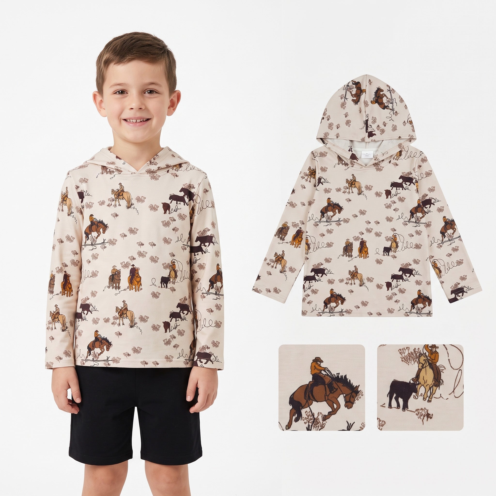 Long sleeves horse rodeo western kids boys hoodie