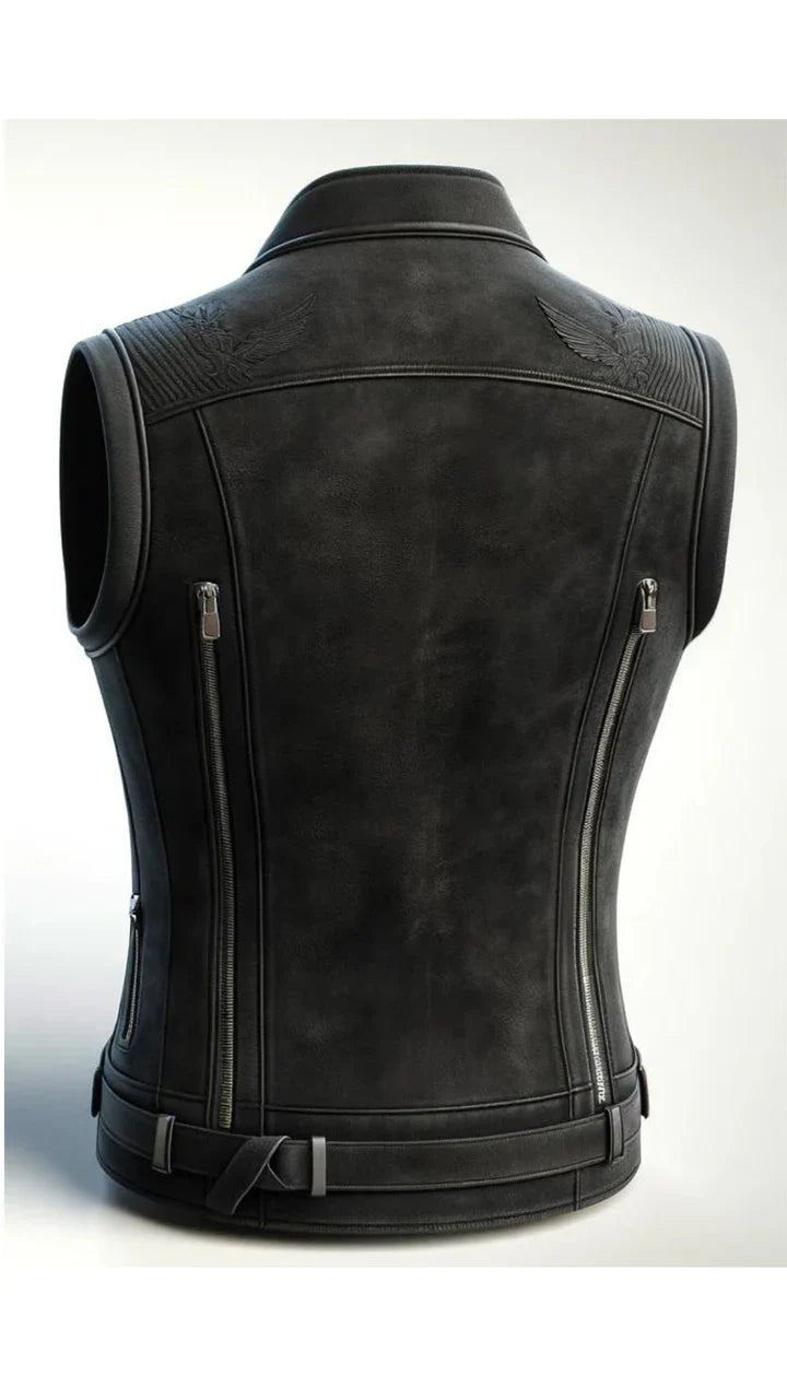 Black Distressed Leather Vest for Women