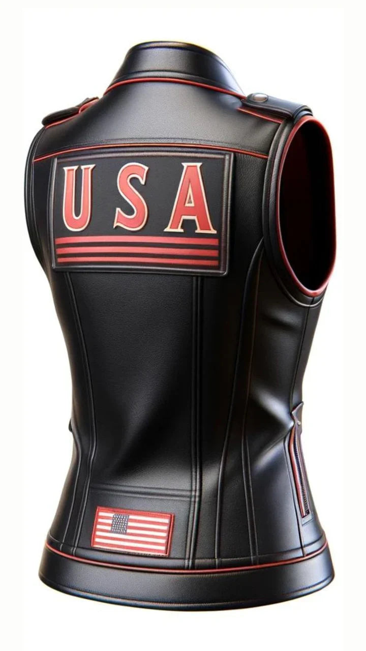 USA Print Leather Vest for Women