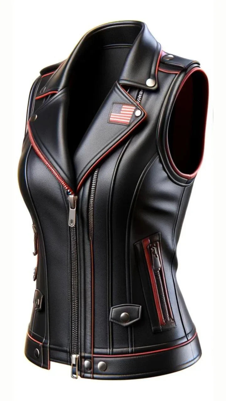 USA Print Leather Vest for Women