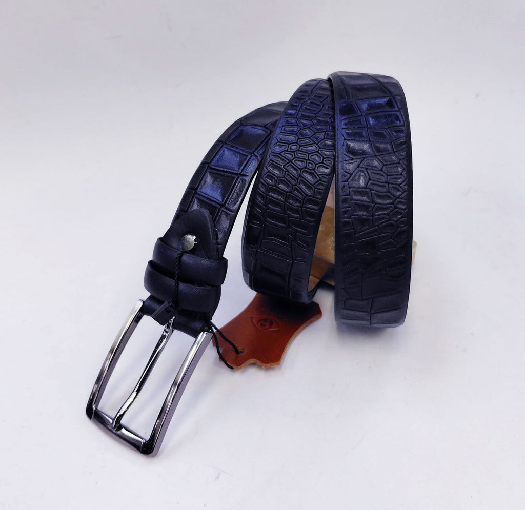 Maurice Crocodile Leather Belt - Navy