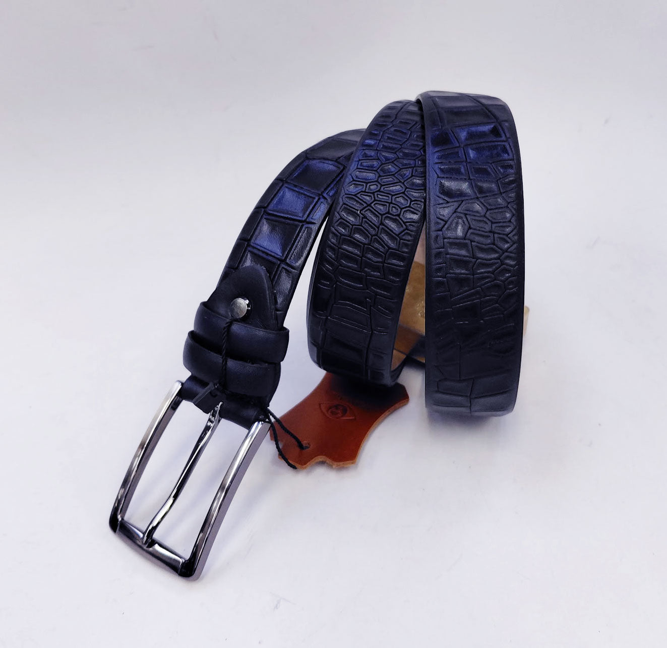 Maurice Crocodile Leather Belt - Navy