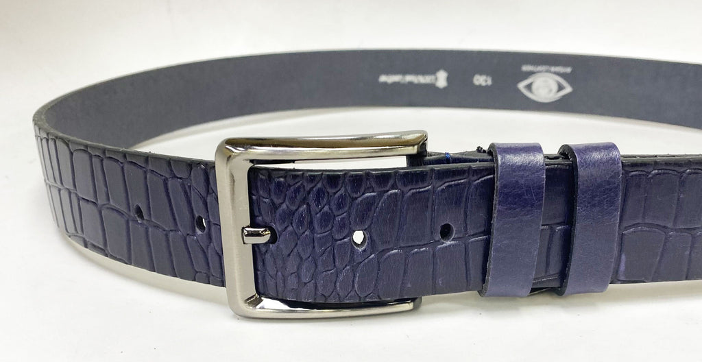 Maurice Crocodile Leather Belt - Navy