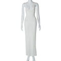 Fashionable and sexy backless strapless hollow knitted dress