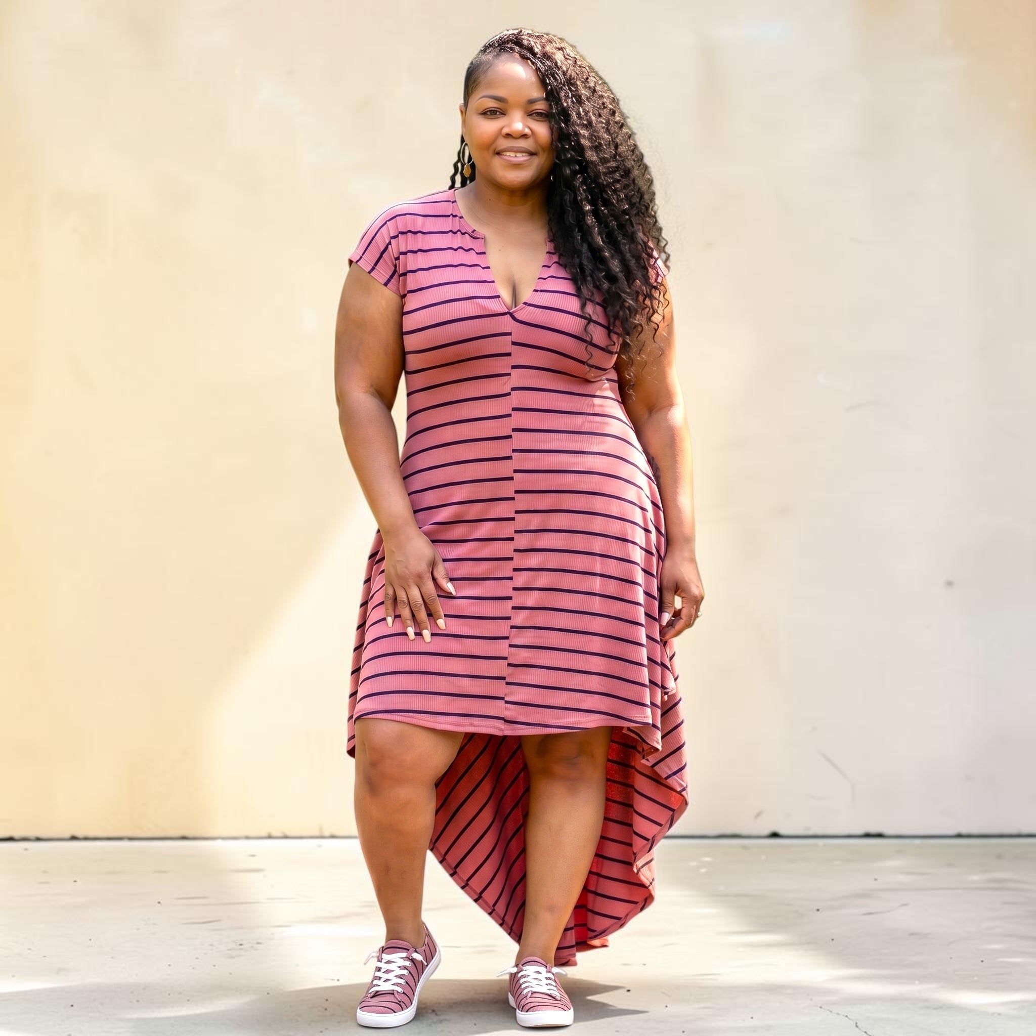 Ribbed Plus Size Hi Low Maxi Dress