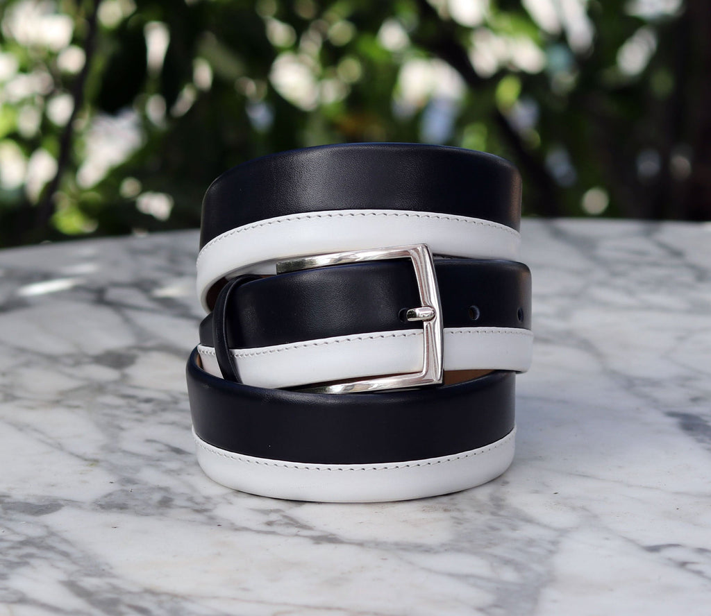 Maurice Two-Tone Calfskin Belt - Navy/White