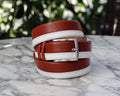 Maurice Two-Tone Calfskin Belt - Tan/White