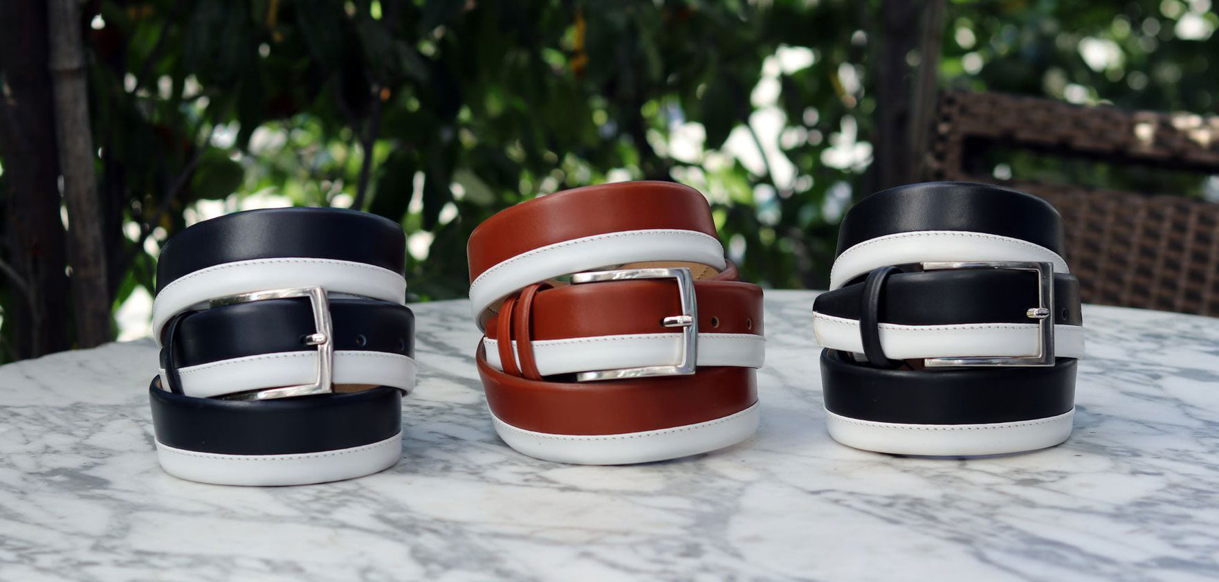 Maurice Two-Tone Calfskin Belt - Tan/White