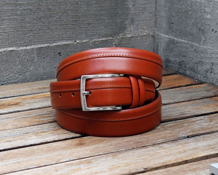 Maurice Stitched Calfskin Belt - Camel