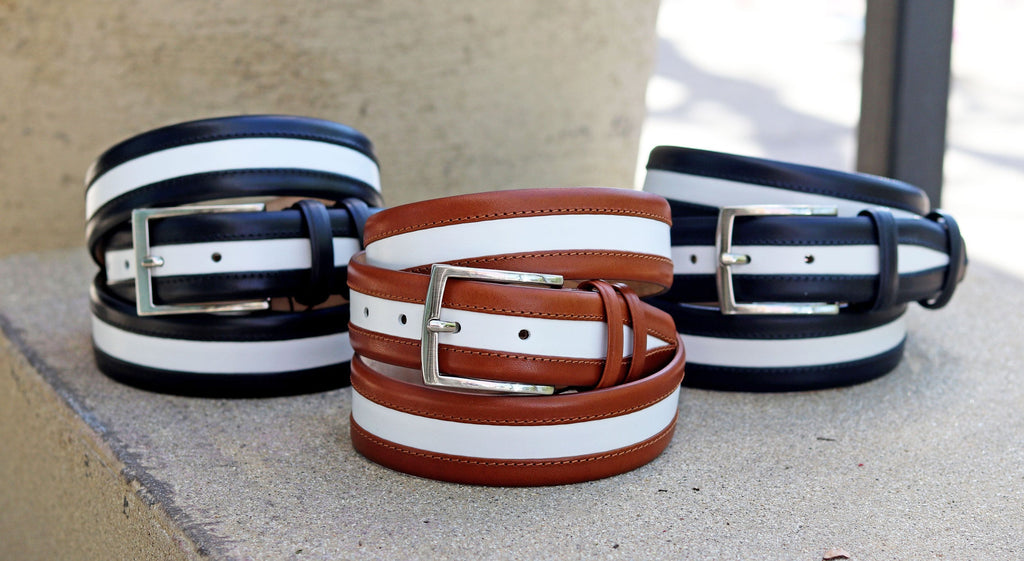 Maurice Two-Tone Calfskin Belt - Tan/White