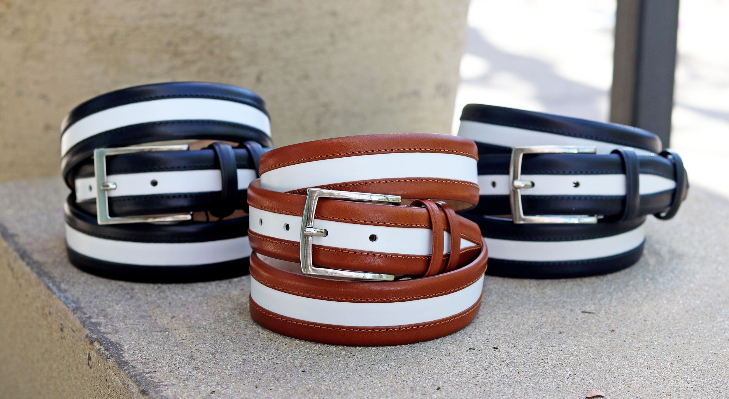 Maurice Two-Tone Calfskin Belt - Tan/White