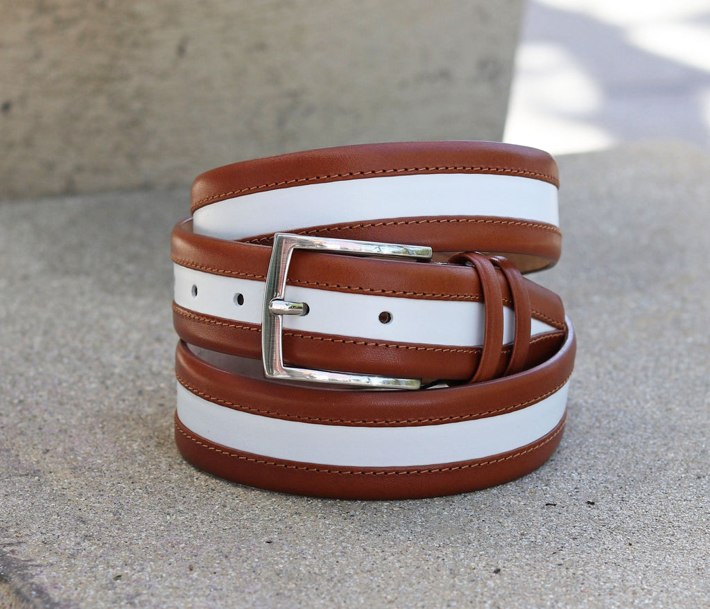 Maurice Two-Tone Calfskin Belt - Tan/White