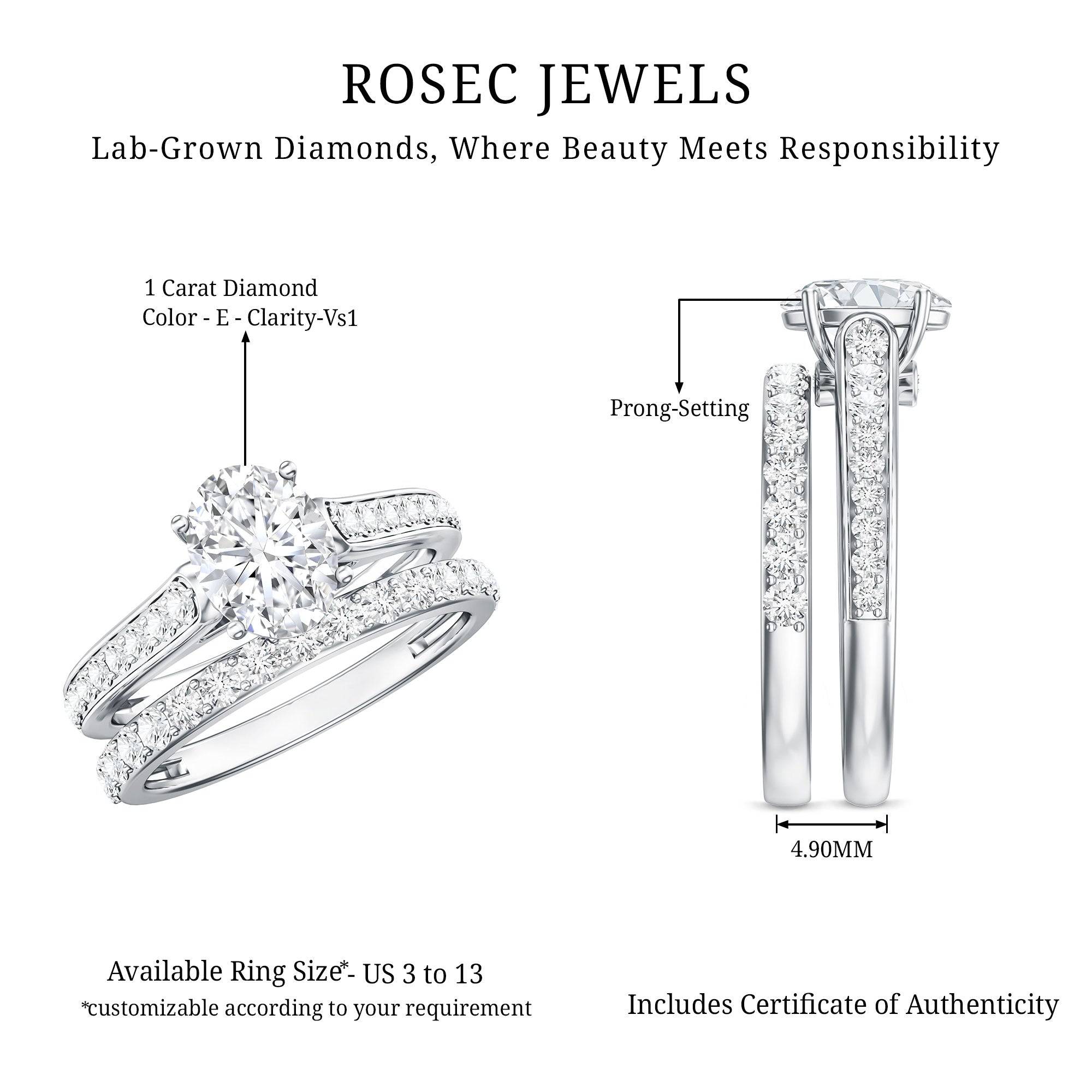 Oval Shaped 1 Carat Lab Grown Diamond Bridal Ring Set with IGI Certificate