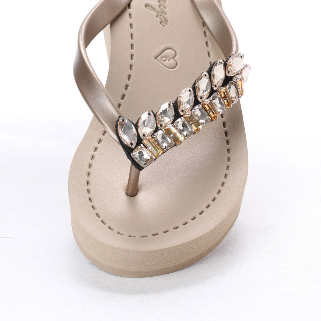 Smith - Gold Leaves Rhinestone Mid Wedge Flip Flops