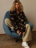 Bornladies New Autumn Winter Women's Sherpa Floral Pullover Hoodies Half Zip Style Loose Fit Warm Stylish Sweatshirt