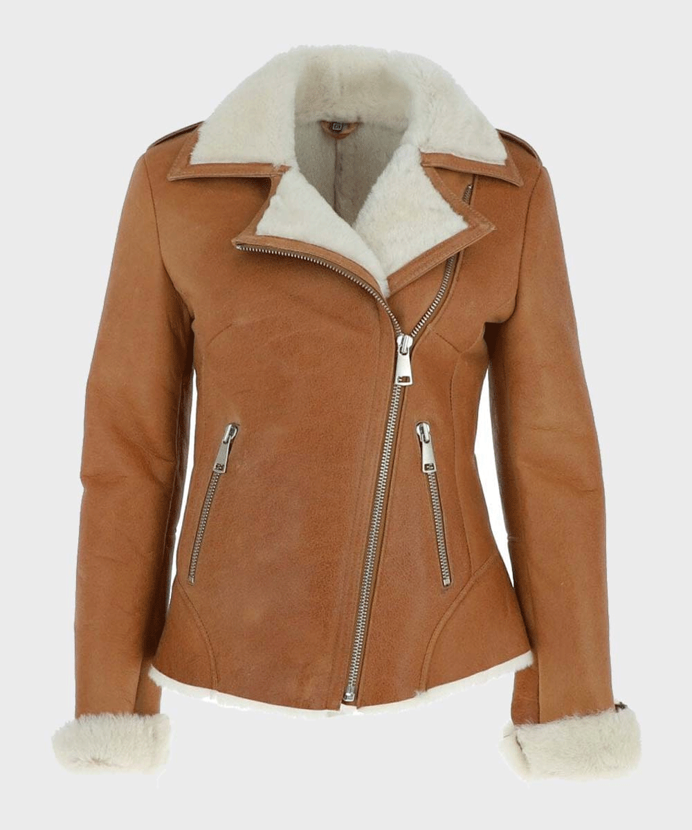 Women’s Tan Brown Shearling Leather Jacket