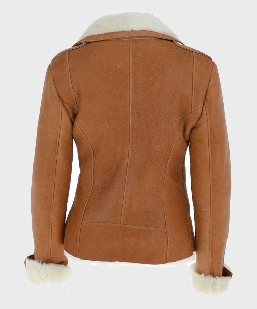 Women’s Tan Brown Shearling Leather Jacket