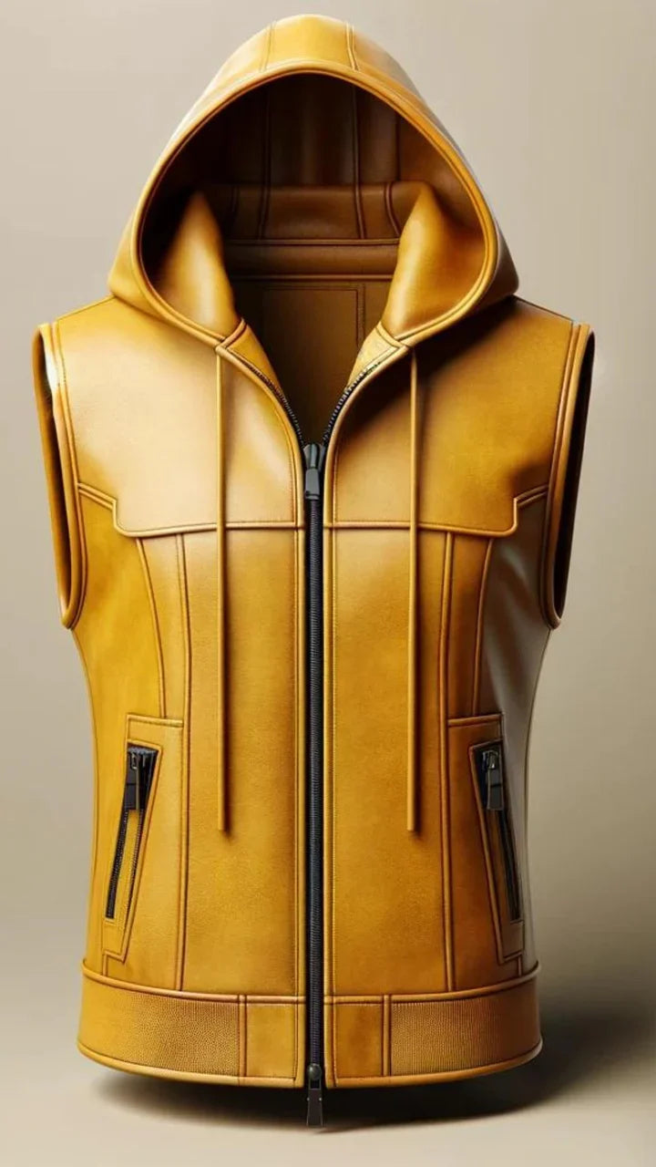 Yellow Café Racer Leather Vest for Women