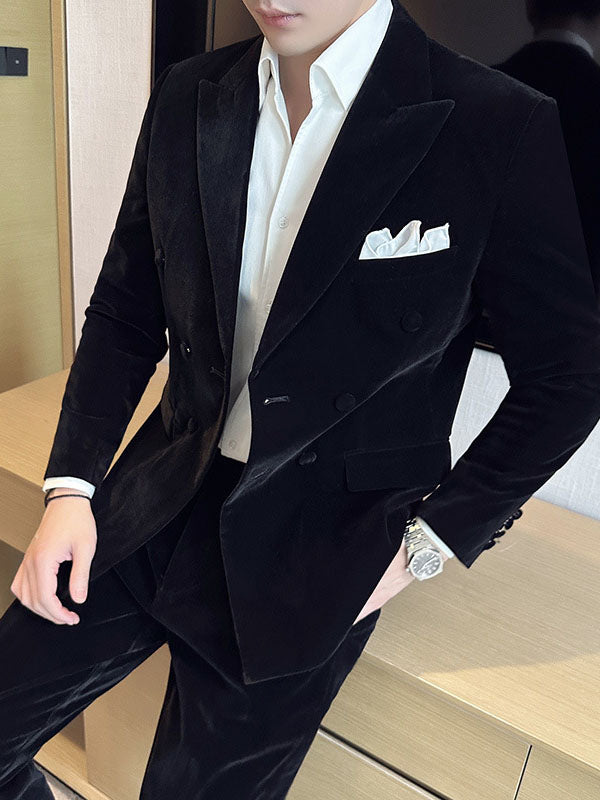 Men's Double-Breasted Velvet Two-Piece Suit