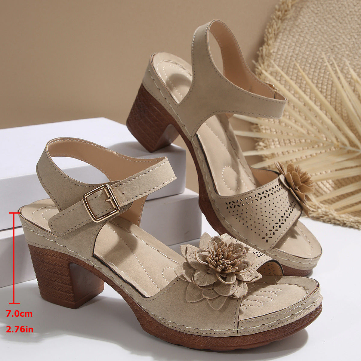 Women's Floral T-Strap Platform Sandals - Chunky Heel Dress Shoes