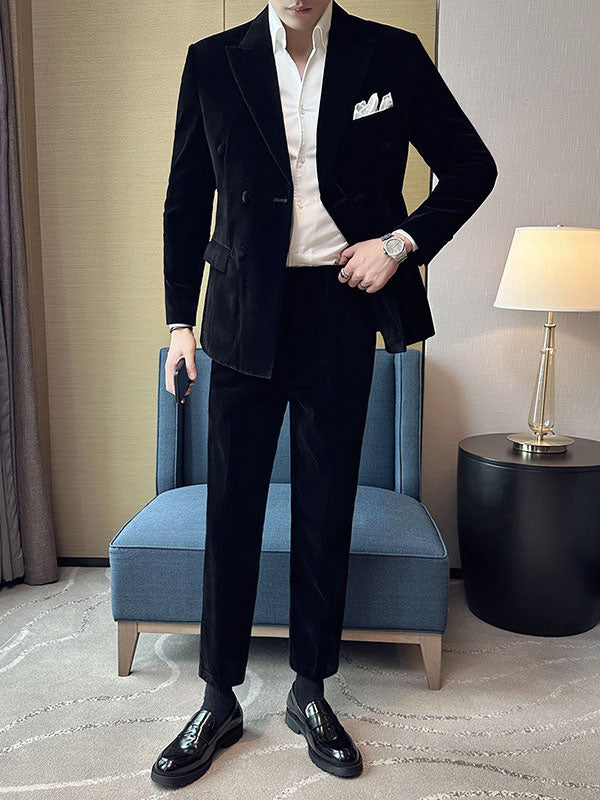 Men's Double-Breasted Velvet Two-Piece Suit