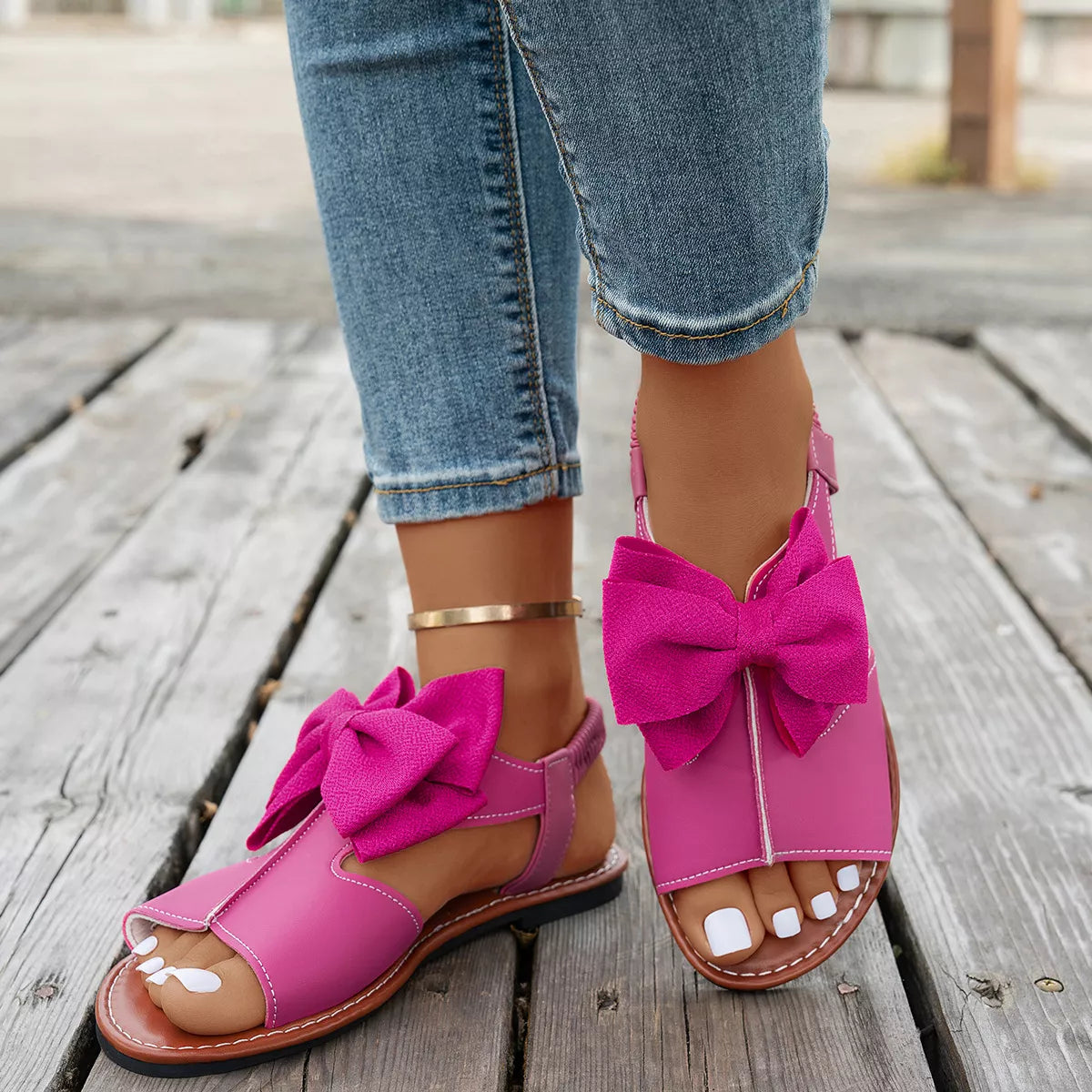 Women's Open Toe Bow Sandals - Cute Casual Flat Sandals