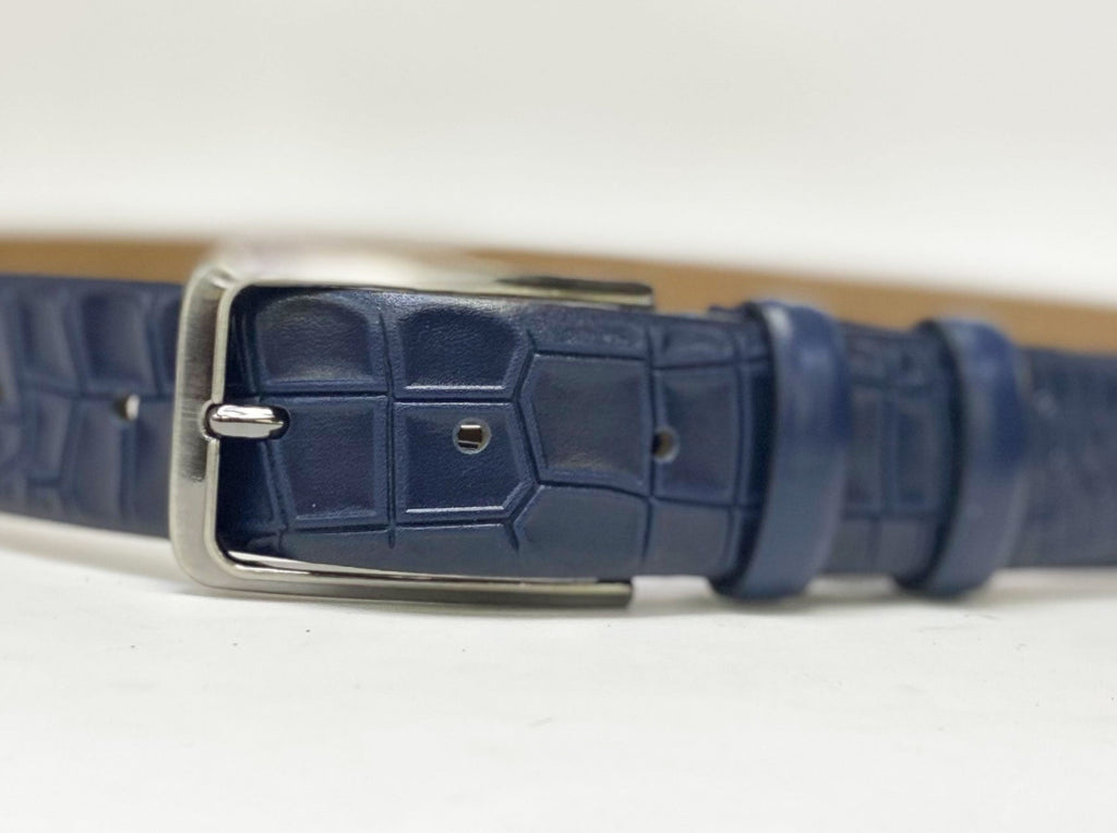 Maurice Crocodile Leather Belt - Navy