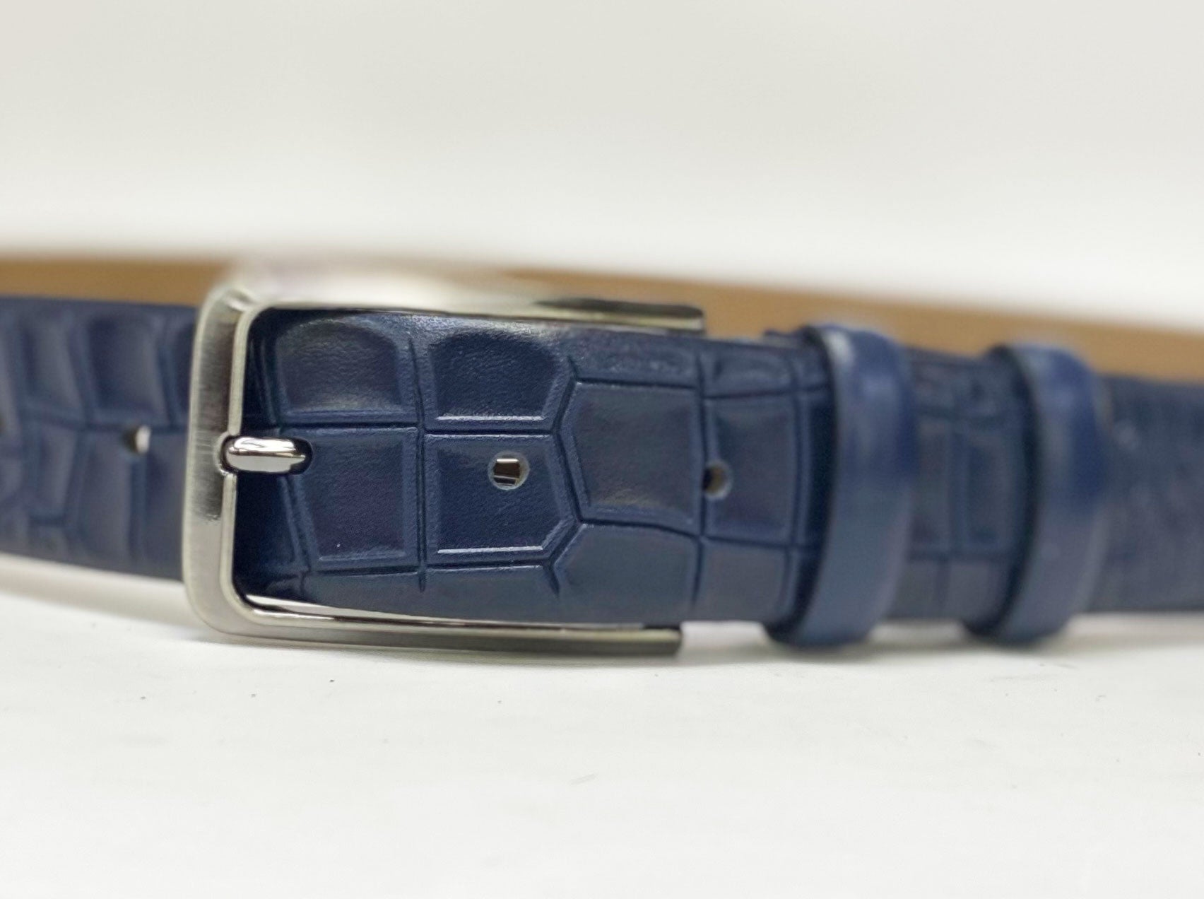 Maurice Crocodile Leather Belt - Navy