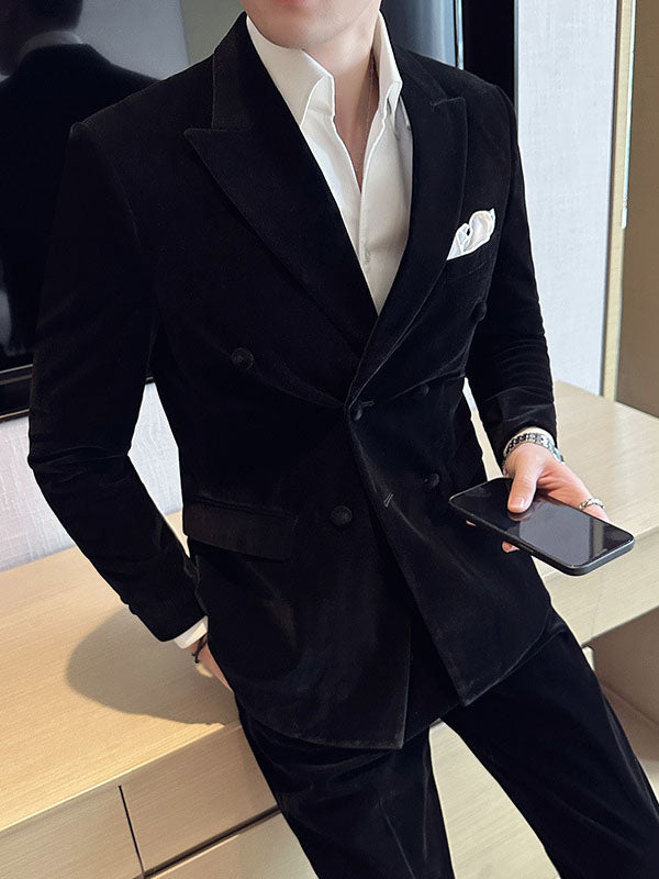 Men's Double-Breasted Velvet Two-Piece Suit