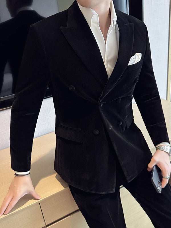 Men's Double-Breasted Velvet Two-Piece Suit