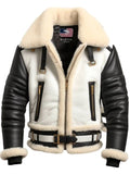 Men’s Aviator B3 Bomber Leather Jacket – Black &amp; White