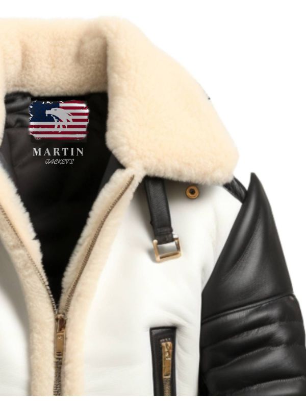 Men’s Aviator B3 Bomber Leather Jacket – Black &amp; White