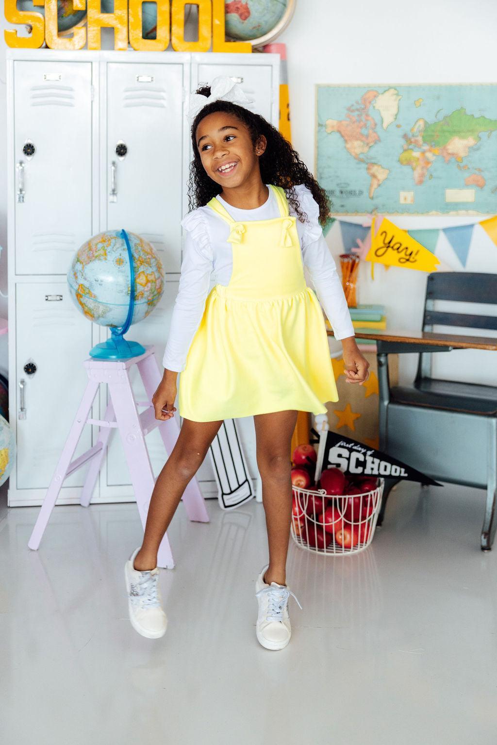 Bright Yellow Faux Suede Pinafore