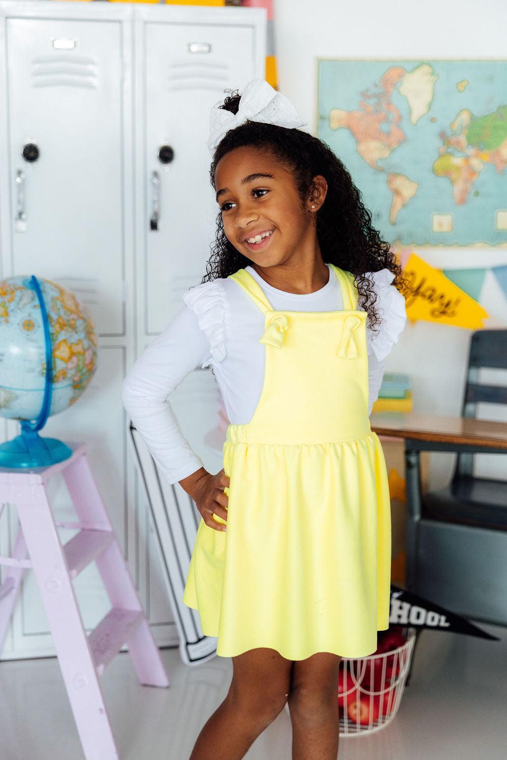 Bright Yellow Faux Suede Pinafore
