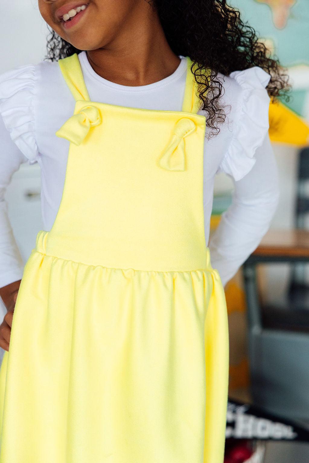 Bright Yellow Faux Suede Pinafore