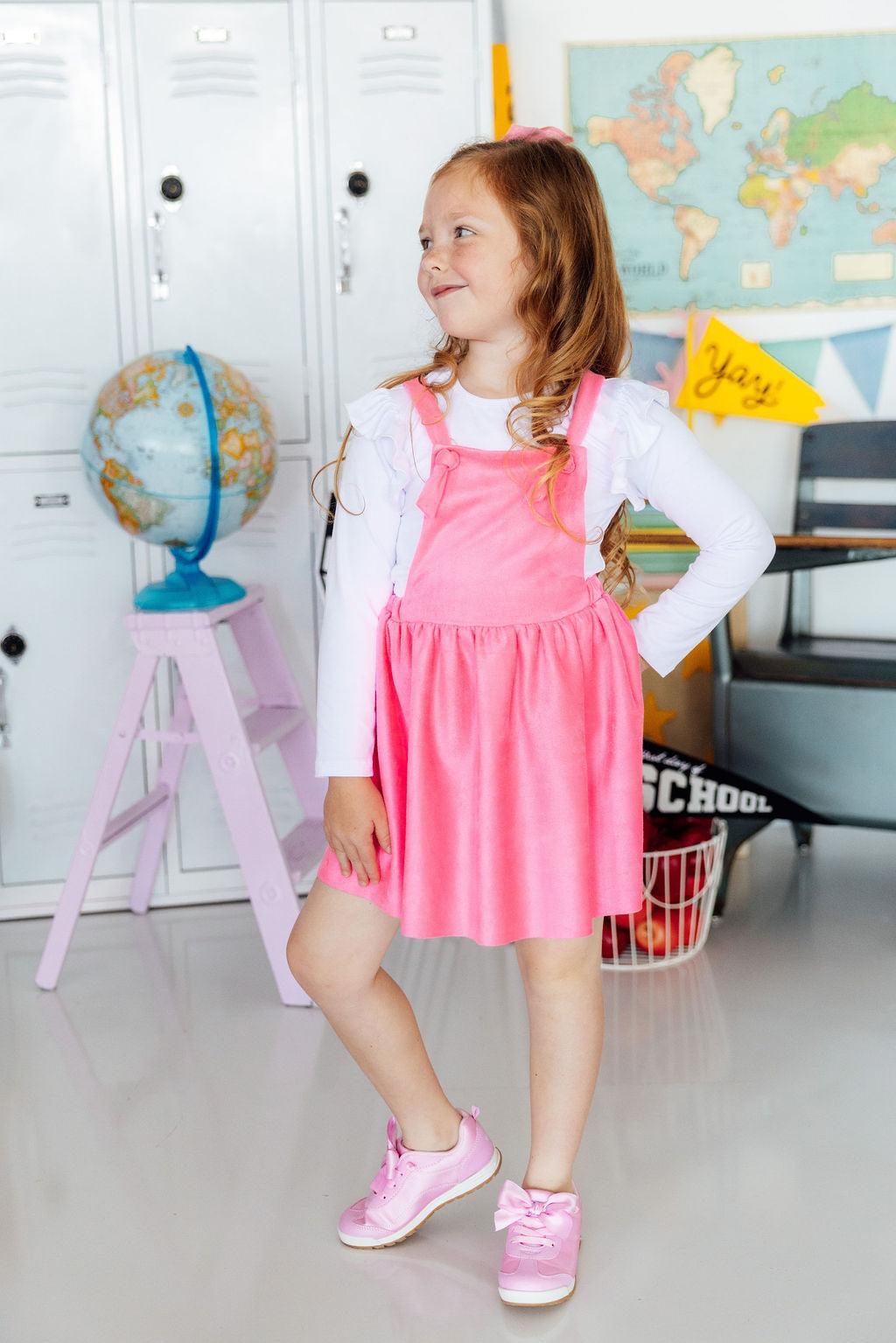 Neon Pink Faux Suede Pinafore