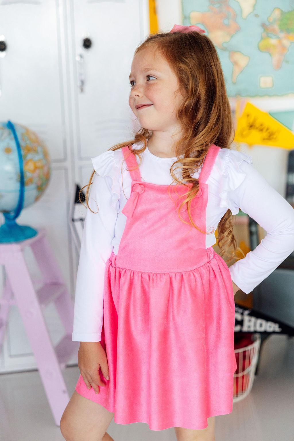 Neon Pink Faux Suede Pinafore